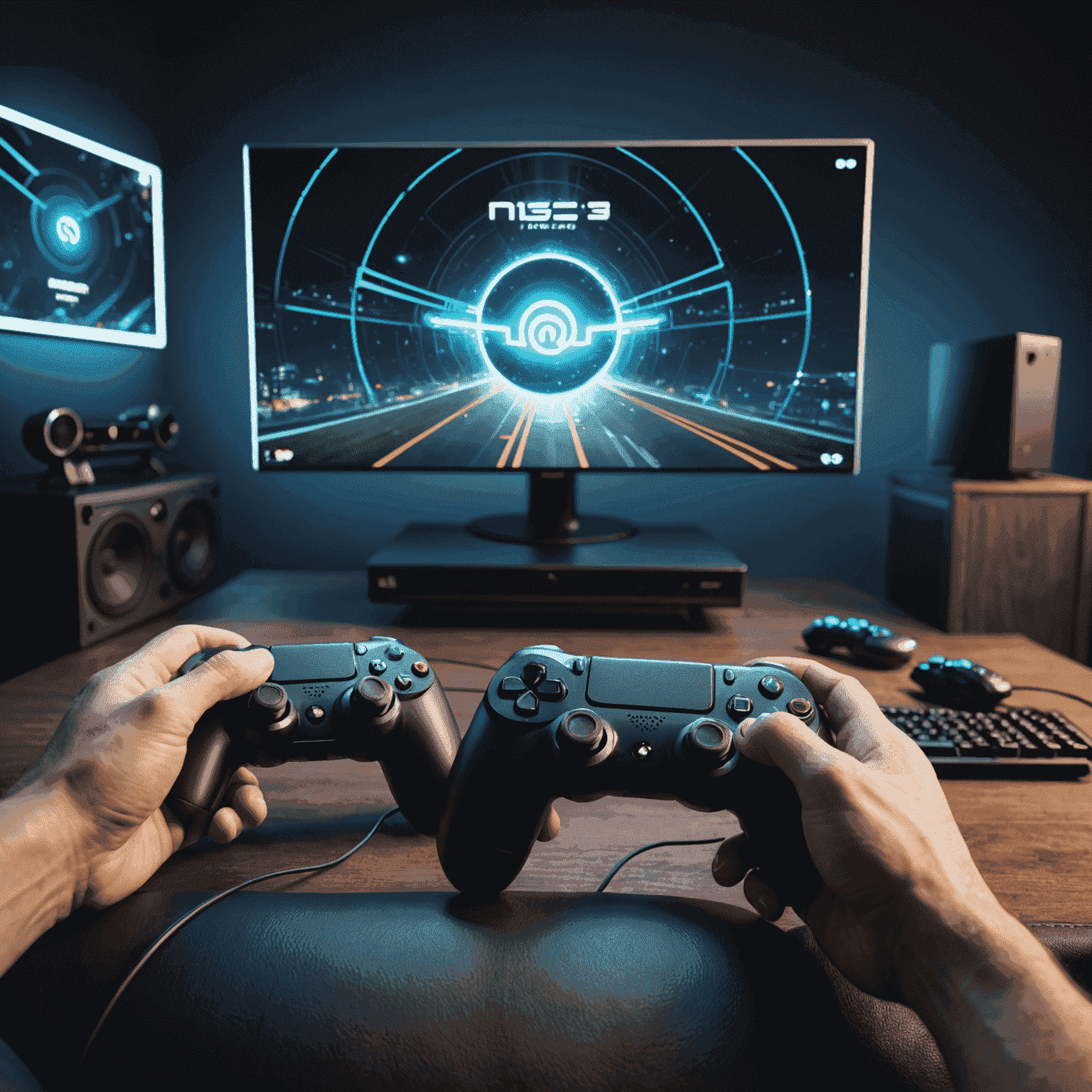 Visual representation of high-speed internet connection, with gaming devices connected to a network, indicating fast and smooth gameplay