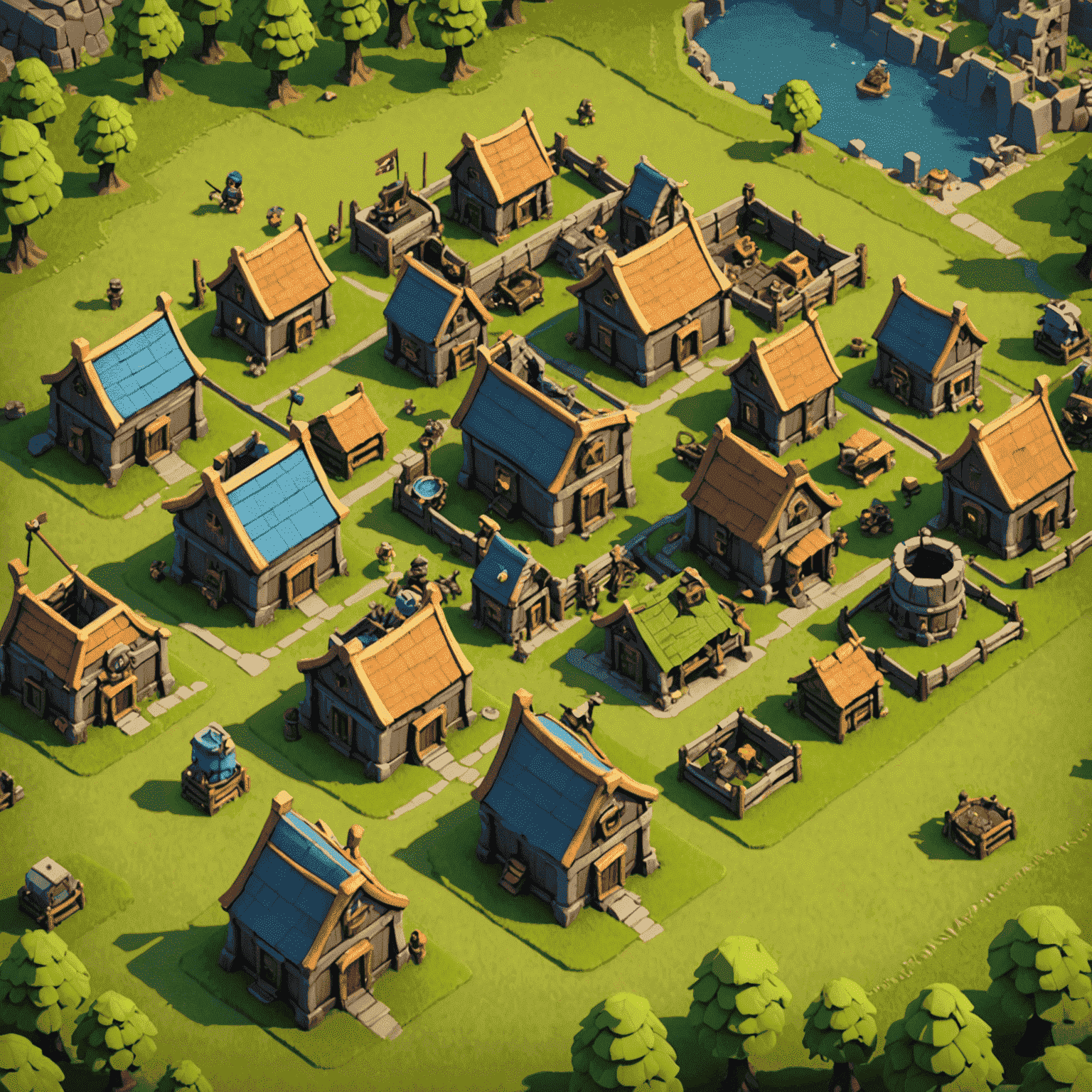 A screenshot of Clash of Clans showing a village with defenses, troops, and buildings in a cartoonish art style