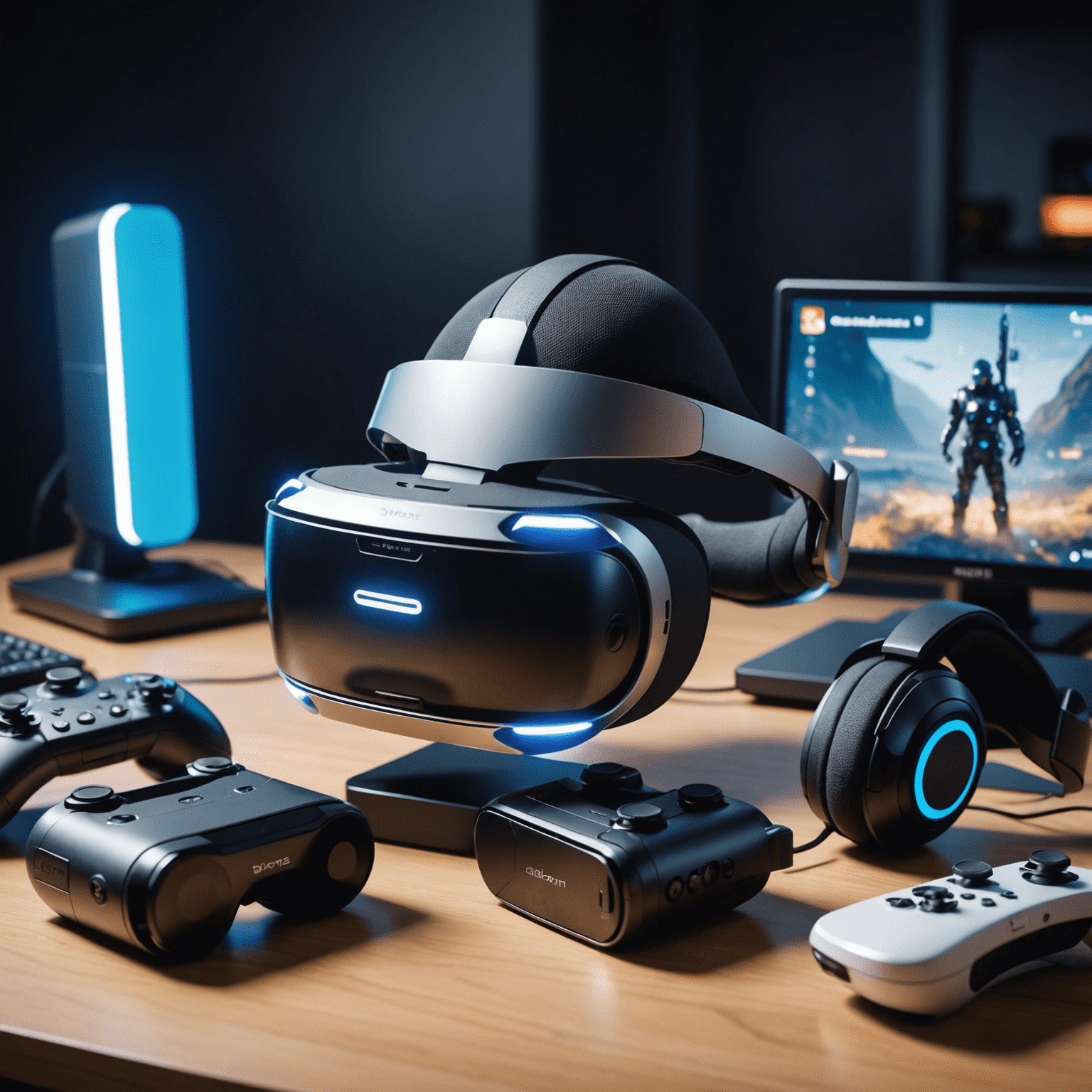 An image depicting futuristic gaming technology, such as VR headsets and advanced gaming consoles, symbolizing the bright future of online gaming in India